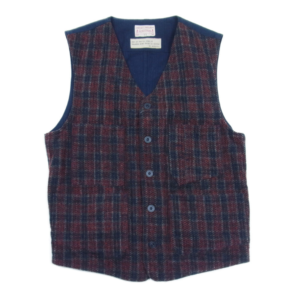 BONCOURA ボンクラ ニードルパンチ ワーク ジレ チェック ベスト ネイビー系 38【中古】