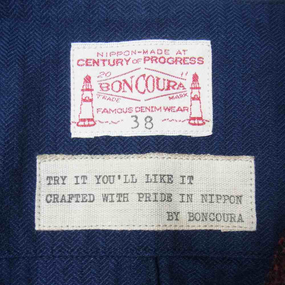 BONCOURA ボンクラ ニードルパンチ ワーク ジレ チェック ベスト ネイビー系 38【中古】