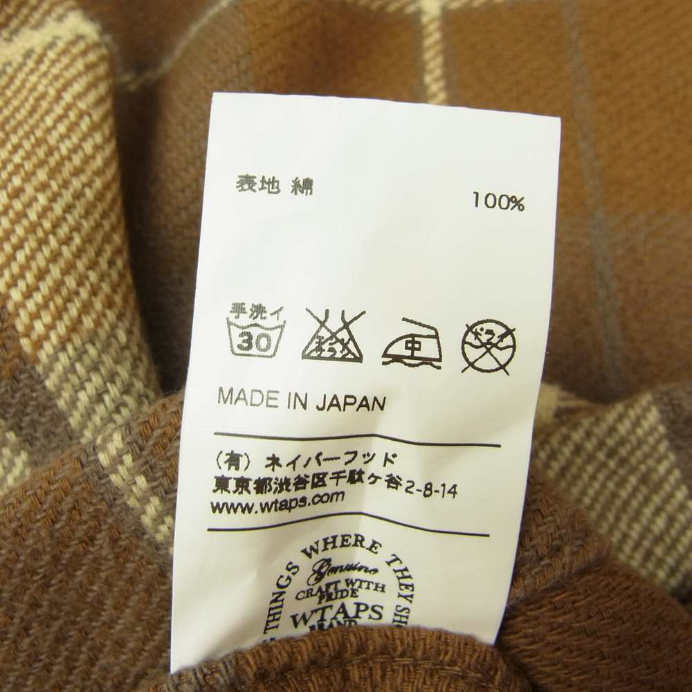 WTAPS ダブルタップス 12AW 122GWDT-SHM05 UNION L/S SHIRT COTTON ユニオン 長袖 チェック コットン シャツ ブラウン系 S【中古】