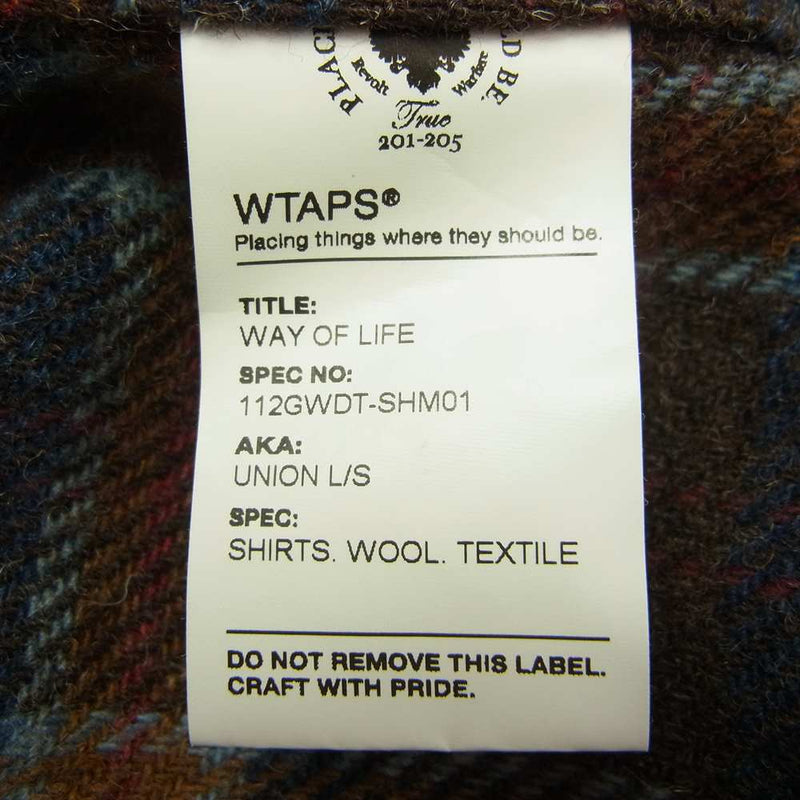 WTAPS ダブルタップス 11AW 112GWDT-SHM01 UNION L/S SHIRT WOOL ユニオン ウール 長袖 チェック シャツ マルチカラー系 S【中古】