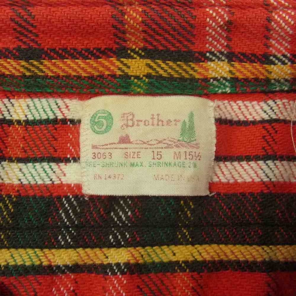 FIVE BROTHER ファイブブラザー ヴィンテージ 60s 70s USA製 ヘビーネル チェック シャツ レッド系 15【中古】
