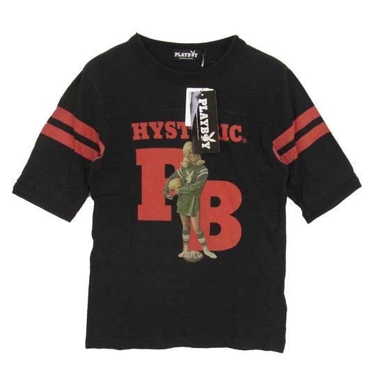 HYSTERIC GLAMOUR ヒステリックグラマー × PLAYBOY プレイボーイ 1242CT01 プリント フットボール Tシャツ ブラック系 S【中古】