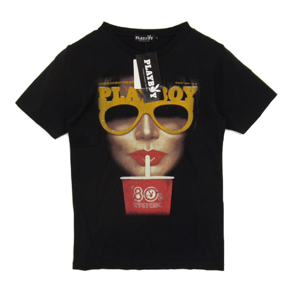 HYSTERIC GLAMOUR ヒステリックグラマー × PLAYBOY プレイボーイ 1261CT05 プリント フットボール Tシャツ ブラック系 S【新古品】【未使用】【中古】