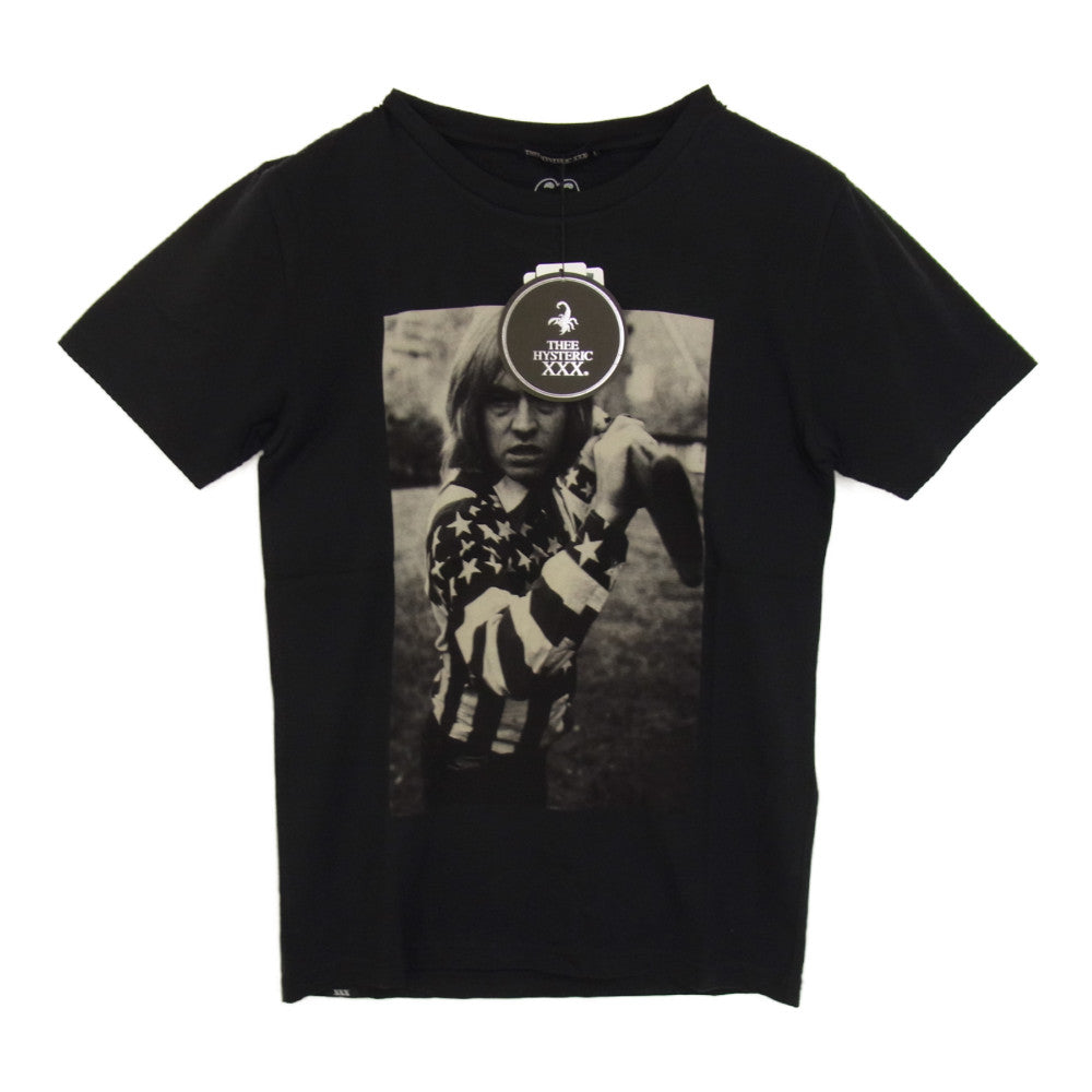 HYSTERIC GLAMOUR ヒステリックグラマー 0663CT02 THEE HYSTERIC XXX RS/BRIAN W STARS &  STRIPES pt T-SH スター ストライプ フォト プリント 半袖 Tシャツ ブラック系 S【新古品】【未使用】【中古】