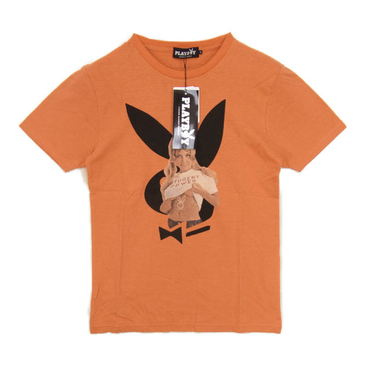 HYSTERIC GLAMOUR ヒステリックグラマー × PLAYBOY プレイボーイ 1242CT02 SEPTEMBER 69 プリント Tシャツ オレンジ系 S【新古品】【未使用】【中古】