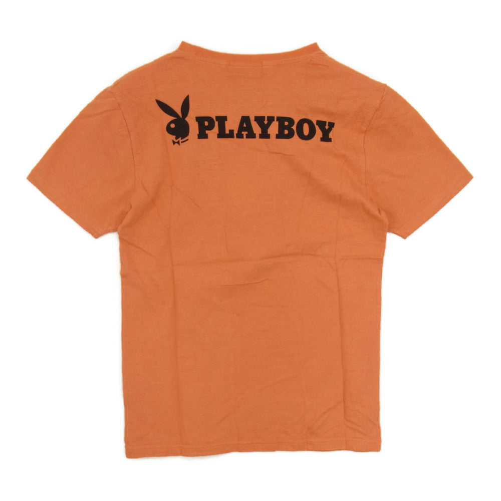 HYSTERIC GLAMOUR ヒステリックグラマー × PLAYBOY プレイボーイ 1242CT02 SEPTEMBER 69 プリント Tシャツ オレンジ系 S【新古品】【未使用】【中古】