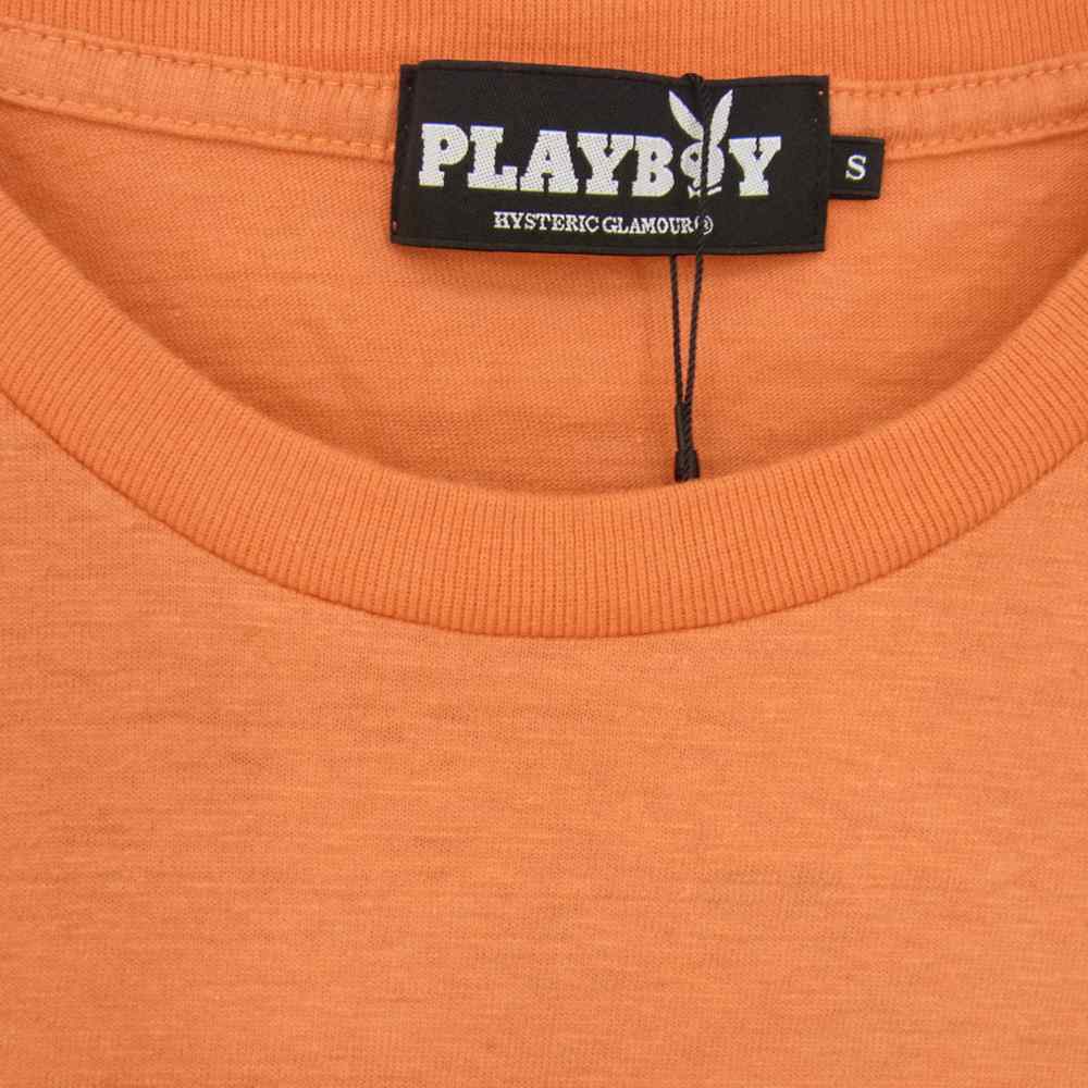 HYSTERIC GLAMOUR ヒステリックグラマー × PLAYBOY プレイボーイ 1242CT02 SEPTEMBER 69 プリント Tシャツ オレンジ系 S【新古品】【未使用】【中古】