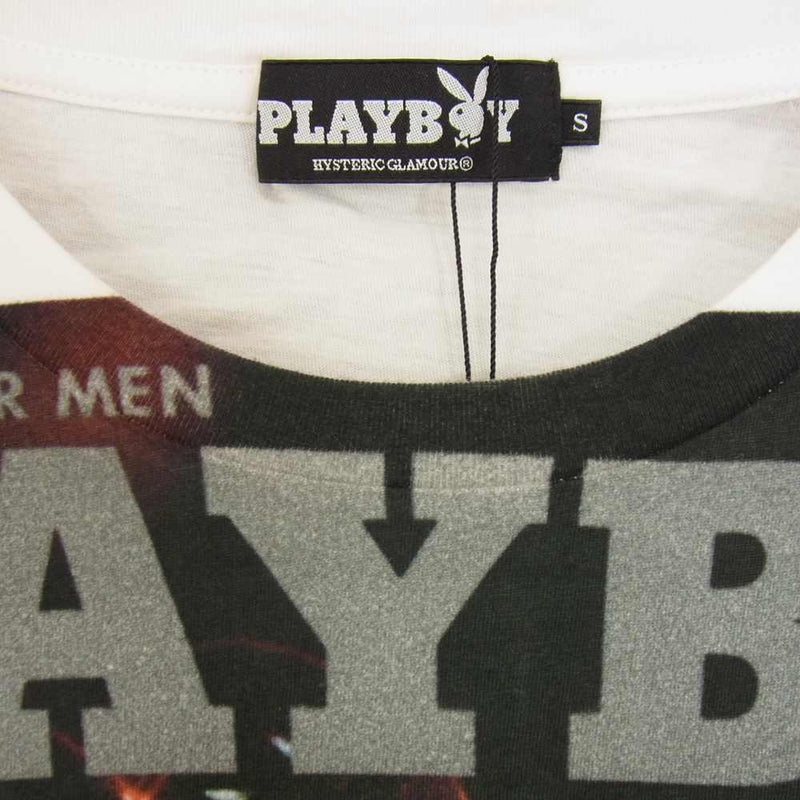 HYSTERIC GLAMOUR ヒステリックグラマー × PLAYBOY プレイボーイ 1253CT03 DECEMBER 1975COVER シャボン玉 プリント Tシャツ ホワイト系 S【新古品】【未使用】【中古】