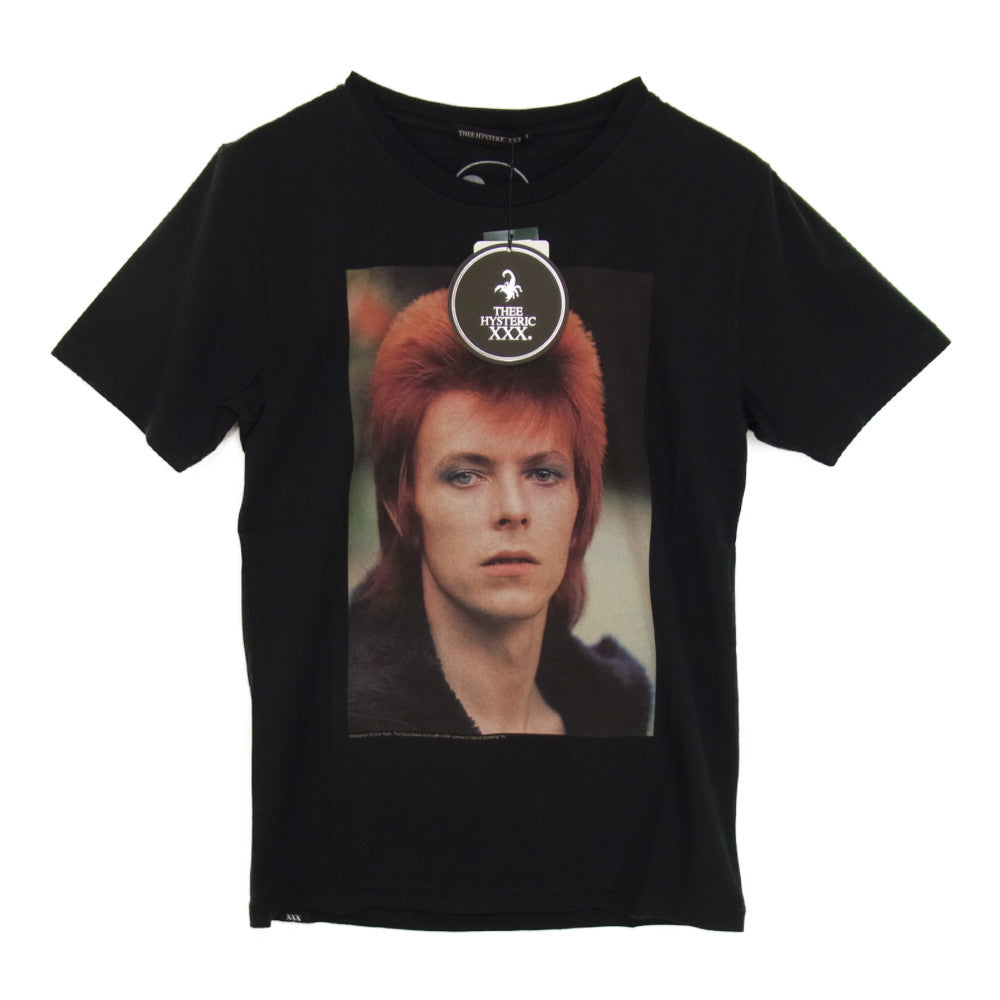 HYSTERIC GLAMOUR ヒステリックグラマー 0661CT15 THEE HYSTERIC XXX DAVID BOWIE 1972 デヴィッド ボウイ プリント 半袖 Tシャツ ブラック系 S【新古品】【未使用】【中古】