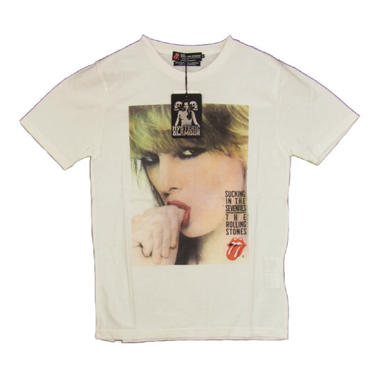 HYSTERIC GLAMOUR ヒステリックグラマー 0241CT33 ROLLING STONES ローリングストーンズ 30周年RS/PRESS AD プリント Tシャツ ホワイト系 S【新古品】【未使用】【中古】