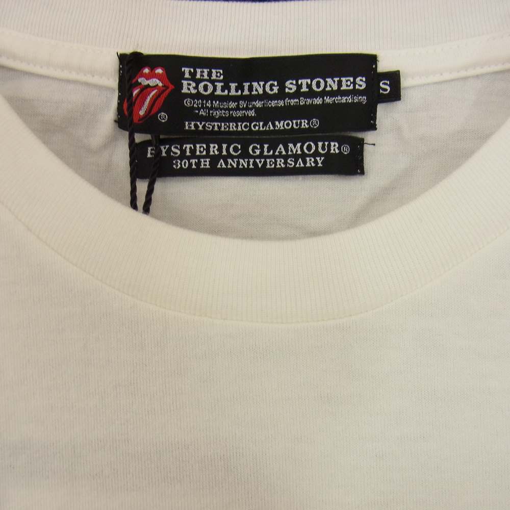 HYSTERIC GLAMOUR ヒステリックグラマー 0241CT33 ROLLING STONES ローリングストーンズ 30周年RS/PRESS AD プリント Tシャツ ホワイト系 S【新古品】【未使用】【中古】