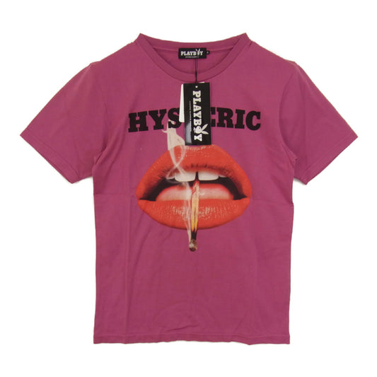 HYSTERIC GLAMOUR ヒステリックグラマー × PLAYBOY プレイボーイ 1261CT03 LIP TEE リップ プリント Tシャツ ピンク系 S【新古品】【未使用】【中古】