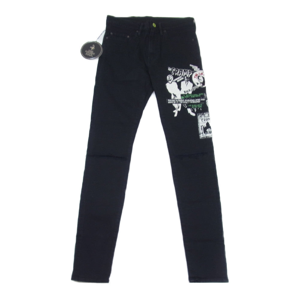 HYSTERIC GLAMOUR ヒステリックグラマー 0661AP05 THEE HYSTERIC XXX CR/PATCH＆SLASH クラッシュ加工 パッチワーク リメイクスリム デニムパンツ ブラック系 30【新古品】【未使用】【中古】