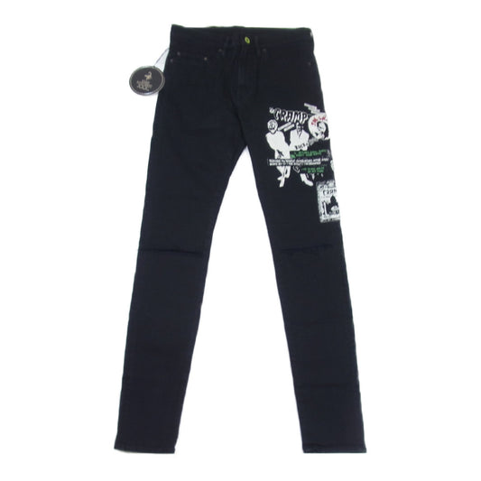 HYSTERIC GLAMOUR ヒステリックグラマー 0661AP05 THEE HYSTERIC XXX CR/PATCH＆SLASH クラッシュ加工 パッチワーク リメイクスリム デニムパンツ ブラック系 30【新古品】【未使用】【中古】