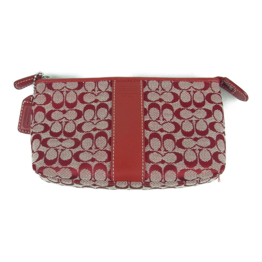 COACH コーチ シグネチャー ジップ ポーチ レッド系【中古】