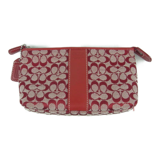 COACH コーチ シグネチャー ジップ ポーチ レッド系【中古】