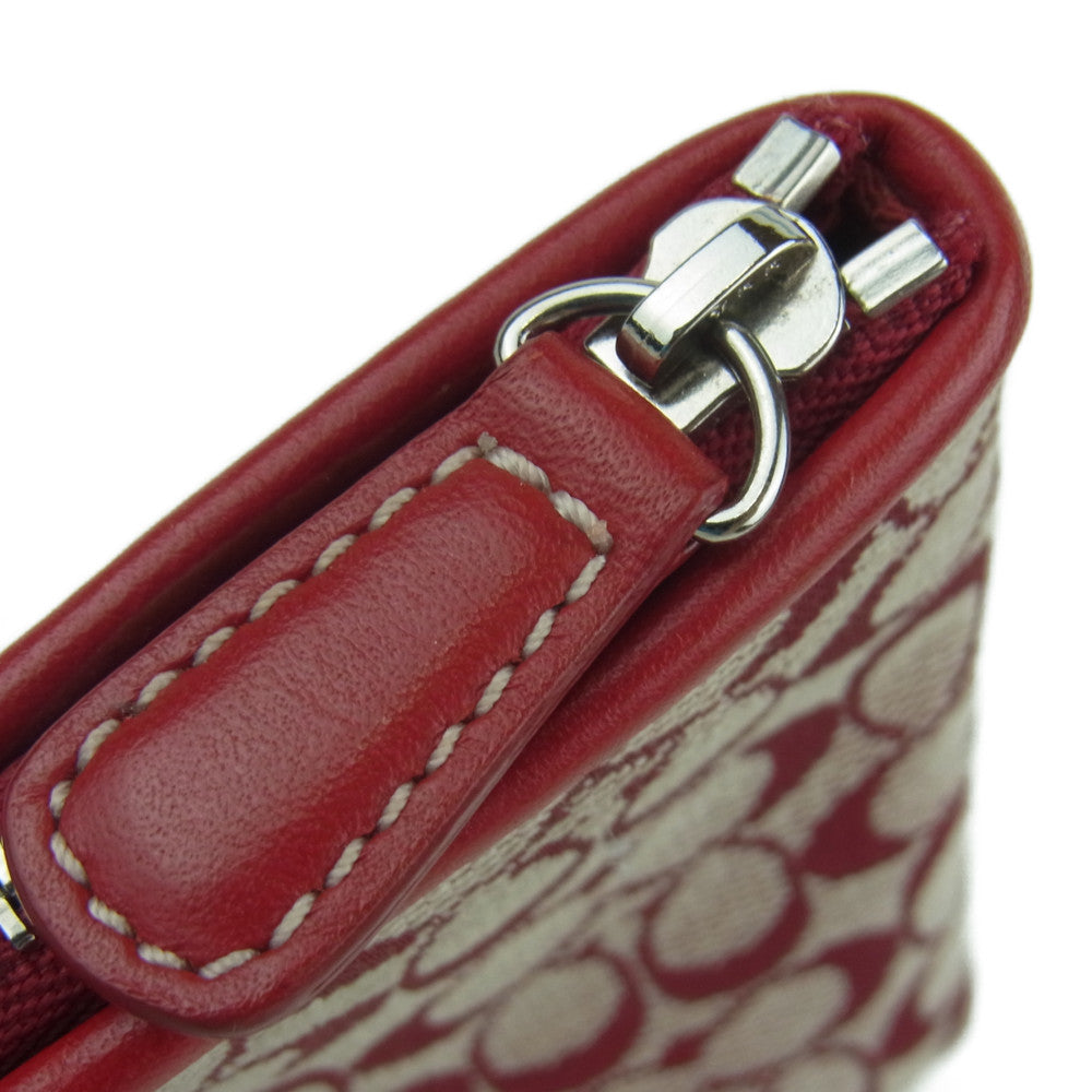 COACH コーチ シグネチャー ジップ ポーチ レッド系【中古】