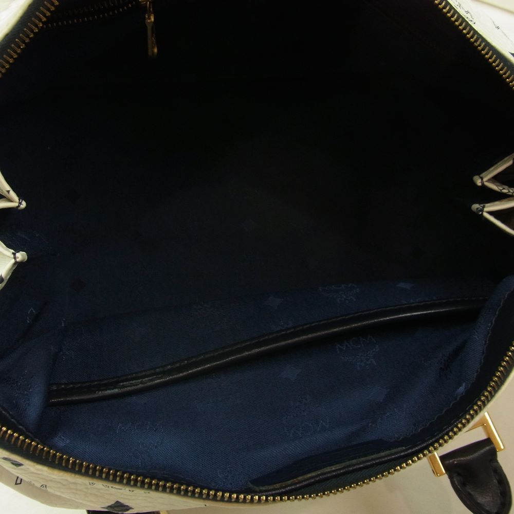 MCM エム・シー・エム S9027 ロゴ総柄 ミニ ボストン バッグ ホワイト系【中古】
