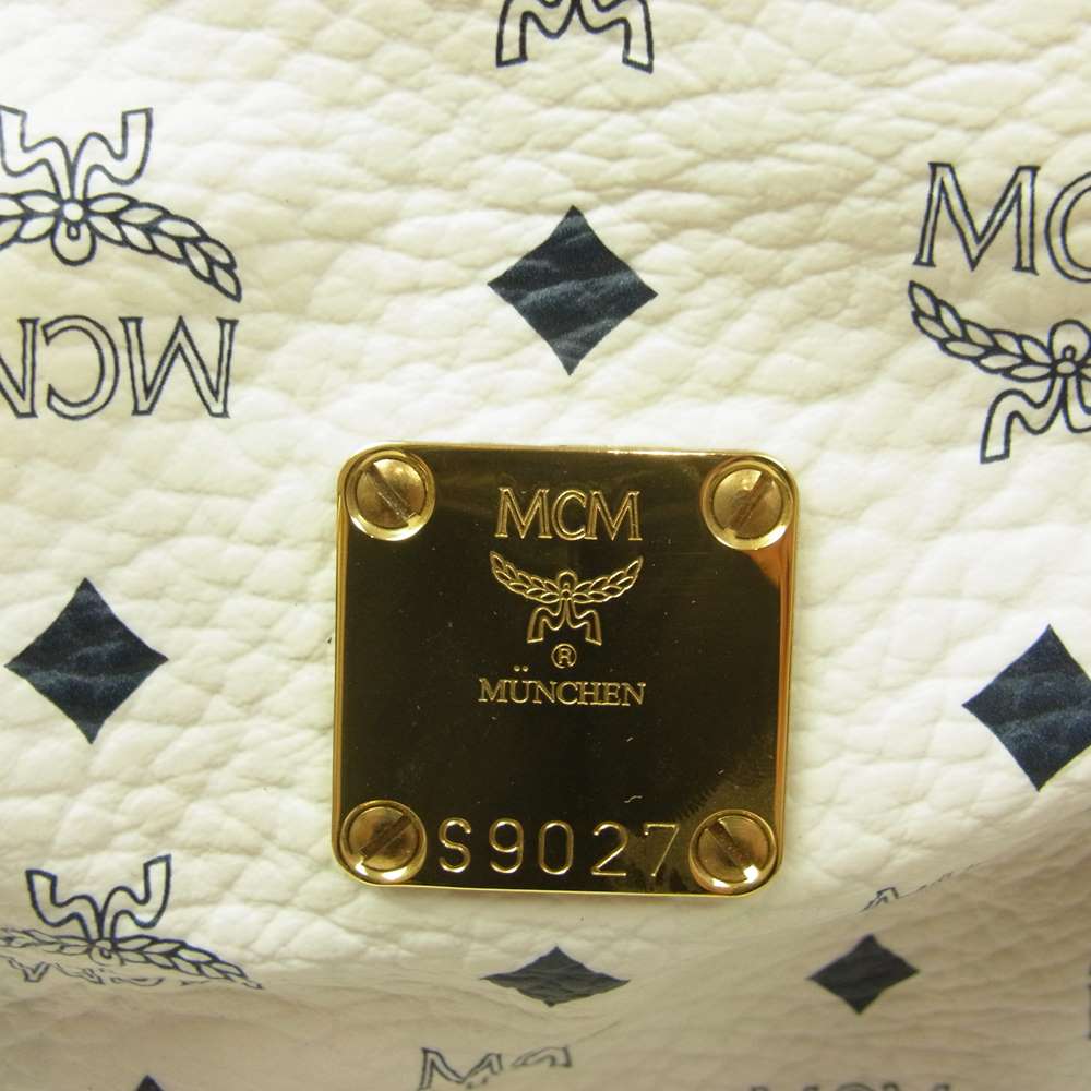 MCM エム・シー・エム S9027 ロゴ総柄 ミニ ボストン バッグ ホワイト系【中古】