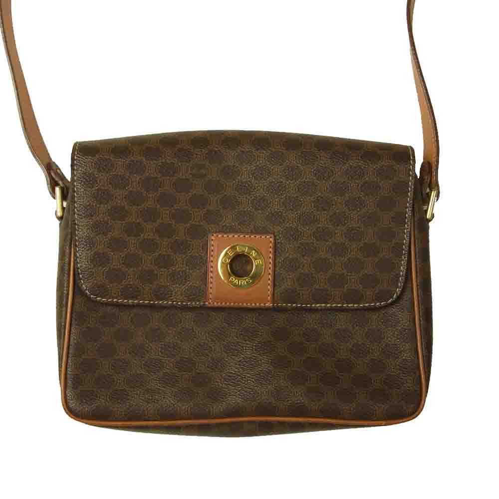 CELINE セリーヌ オールド マカダム ゴールド金具 サークル ショルダーバッグ ブラウン系【中古】
