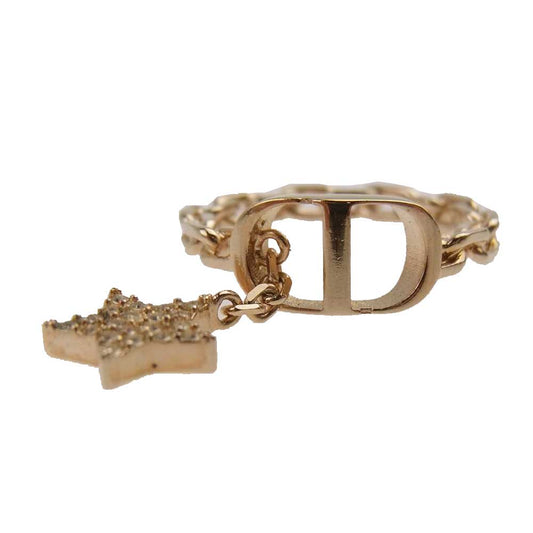 Christian Dior クリスチャンディオール スターチャーム付き チェーン CDロゴ チェーン リング ピンクゴールド系【中古】