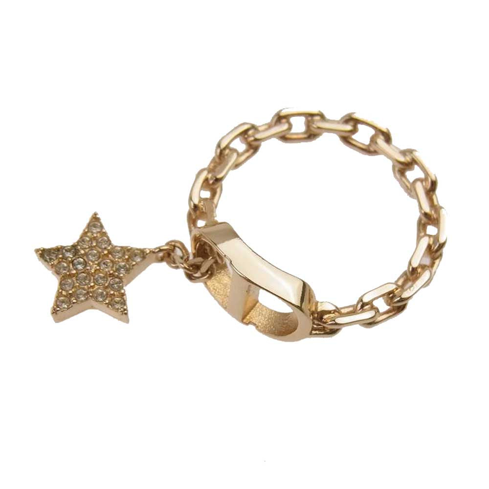 Christian Dior クリスチャンディオール スターチャーム付き チェーン CDロゴ チェーン リング ピンクゴールド系【中古】