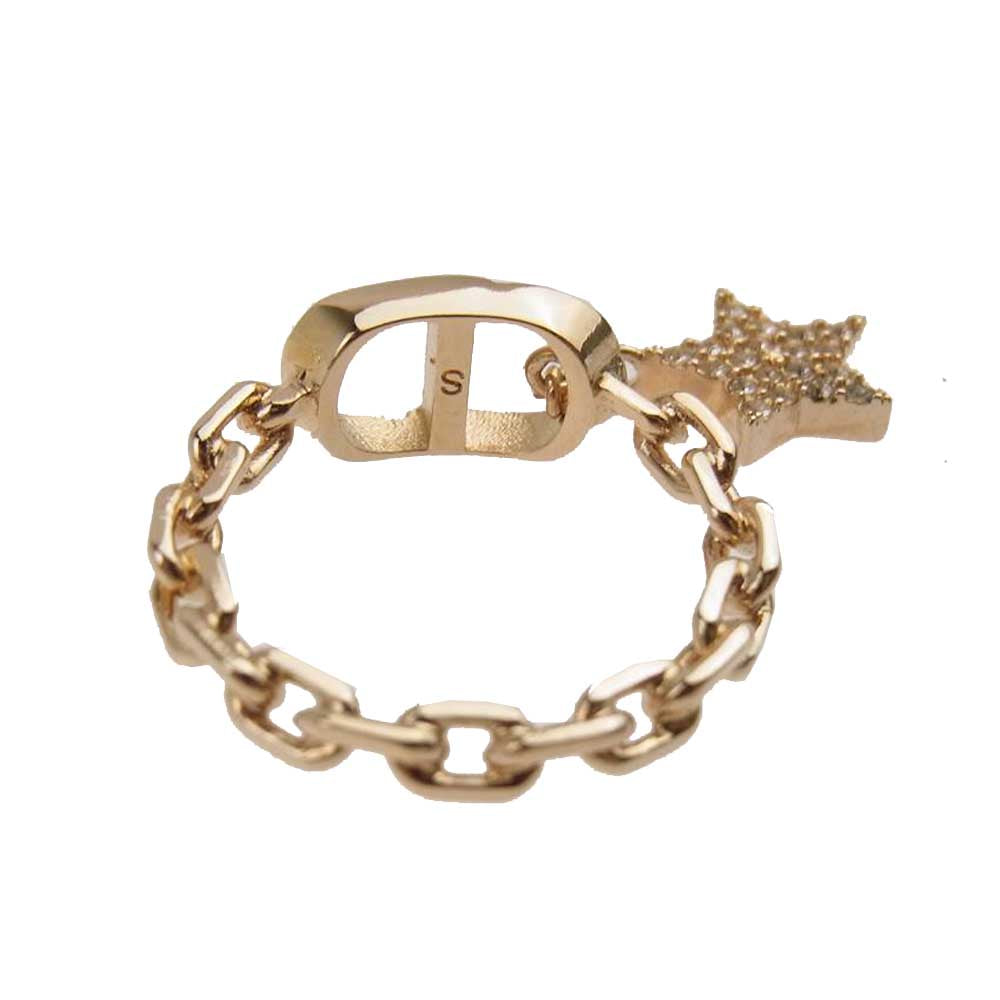 Christian Dior クリスチャンディオール スターチャーム付き チェーン CDロゴ チェーン リング ピンクゴールド系【中古】