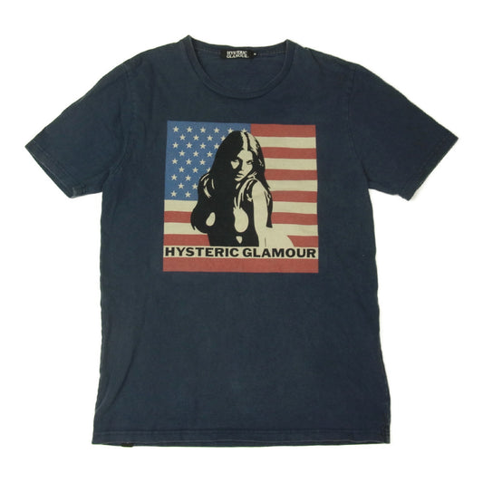 HYSTERIC GLAMOUR ヒステリックグラマー 0241CT06 FLAG pt 星条旗 ガール プリント Tシャツ 半袖 ネイビー系 M【中古】