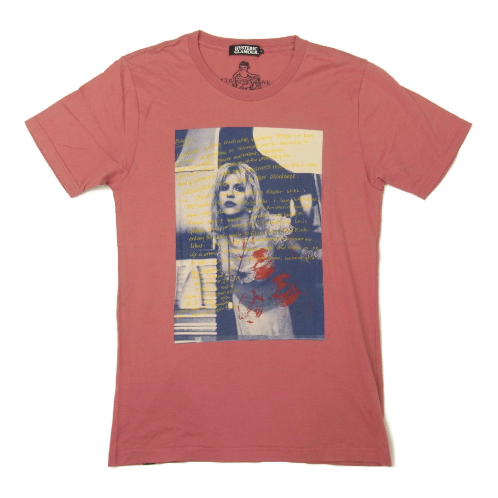 HYSTERIC GLAMOUR ヒステリックグラマー 0234CT14 CL COURTNEY MAY 5 COURTNEY LOVE コートニーラブ プリント Tシャツ ピンク系 S【中古】