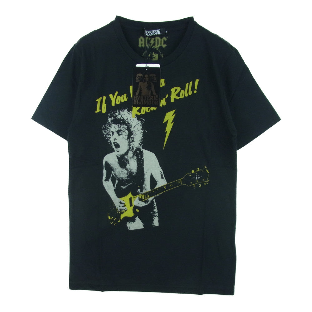 HYSTERIC GLAMOUR ヒステリックグラマー 0243CT13296 ACDC EUROPE TOUR 88 pt T-SH プリント 半袖  Tシャツ ブラック系 S【新古品】【未使用】【中古】