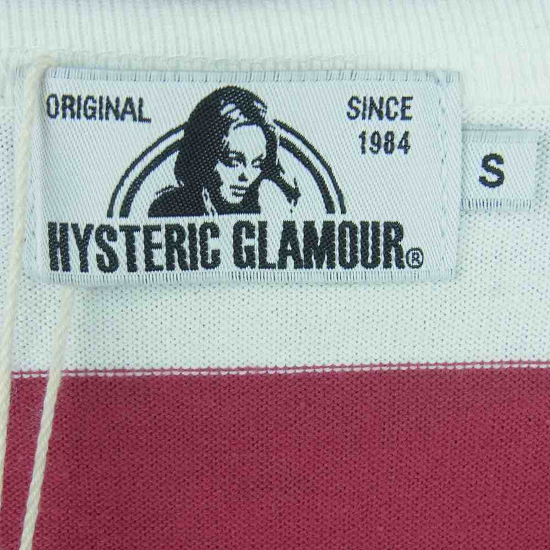 HYSTERIC GLAMOUR ヒステリックグラマー 0261CT17 DEVIL WOMAN刺繍 ボーダー ポケット 半袖 Tシャツ ホワイト系 マゼンダ系 S【新古品】【未使用】【中古】