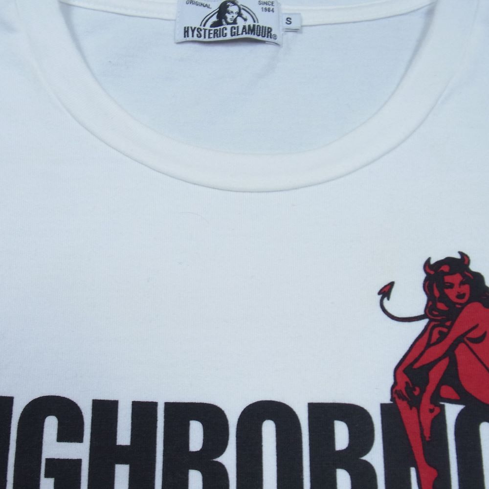 HYSTERIC GLAMOUR ヒステリックグラマー 0253CT17 × NEIGHBORHOOD ネイバーフッド DEVIL WOMAN pt プリント Tシャツ ホワイト系 S【中古】