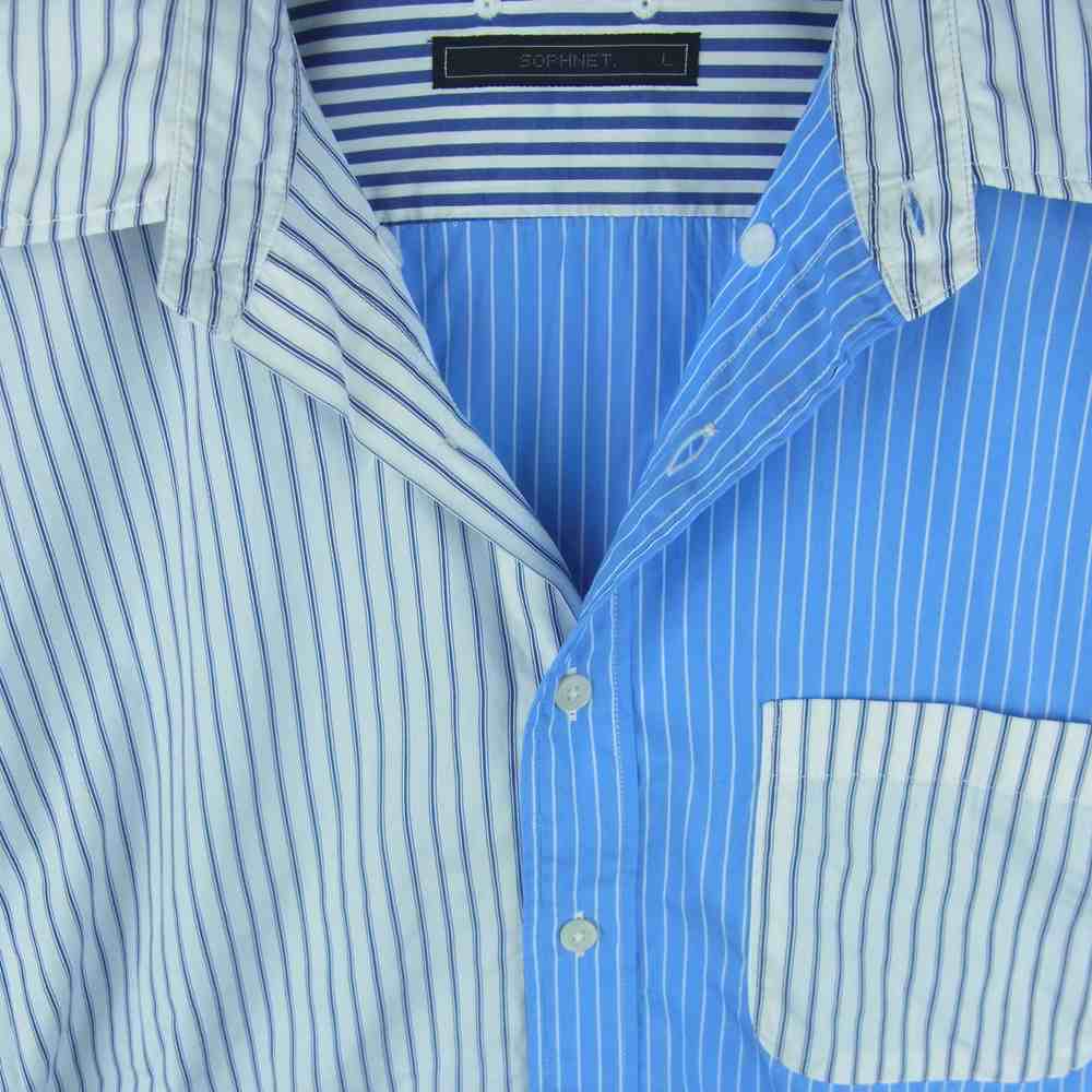 SOPHNET. ソフネット SOPH-220029 MULTI PATTERN BIG B.D SHIRT マルチパターン ボタンダウン ビッグ 長袖 シャツ ライトブルー系 ホワイト系 L【美品】【中古】