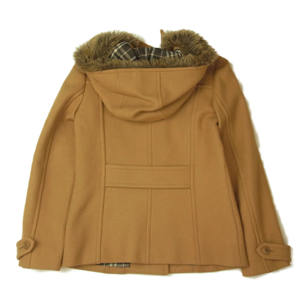 BURBERRY BLUE LABEL バーバリーブルーレーベル 01160-53 ファー付きフード ウール コート ライトブラウン系 38【中古】