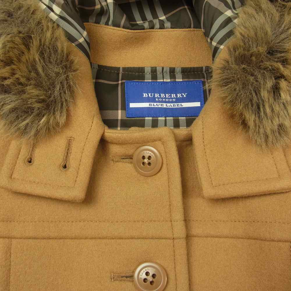 BURBERRY BLUE LABEL バーバリーブルーレーベル 01160-53 ファー付きフード ウール コート ライトブラウン系 38【中古】