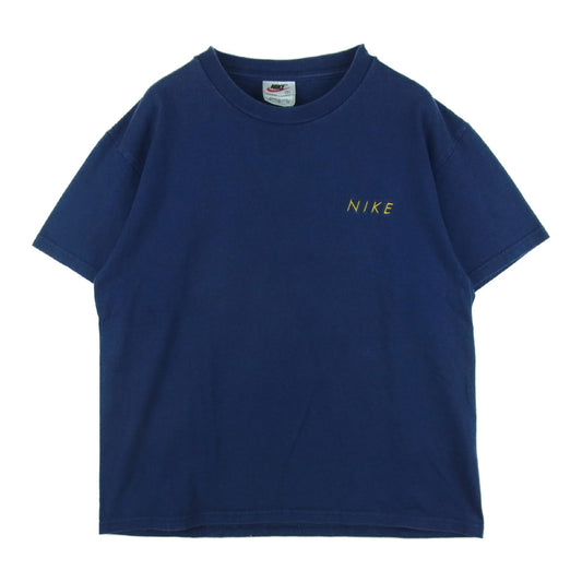 NIKE ナイキ 90s~00s 胸 刺繍 ロゴ 半袖 Tシャツ コットン アメリカ製 ネイビー系 S【中古】