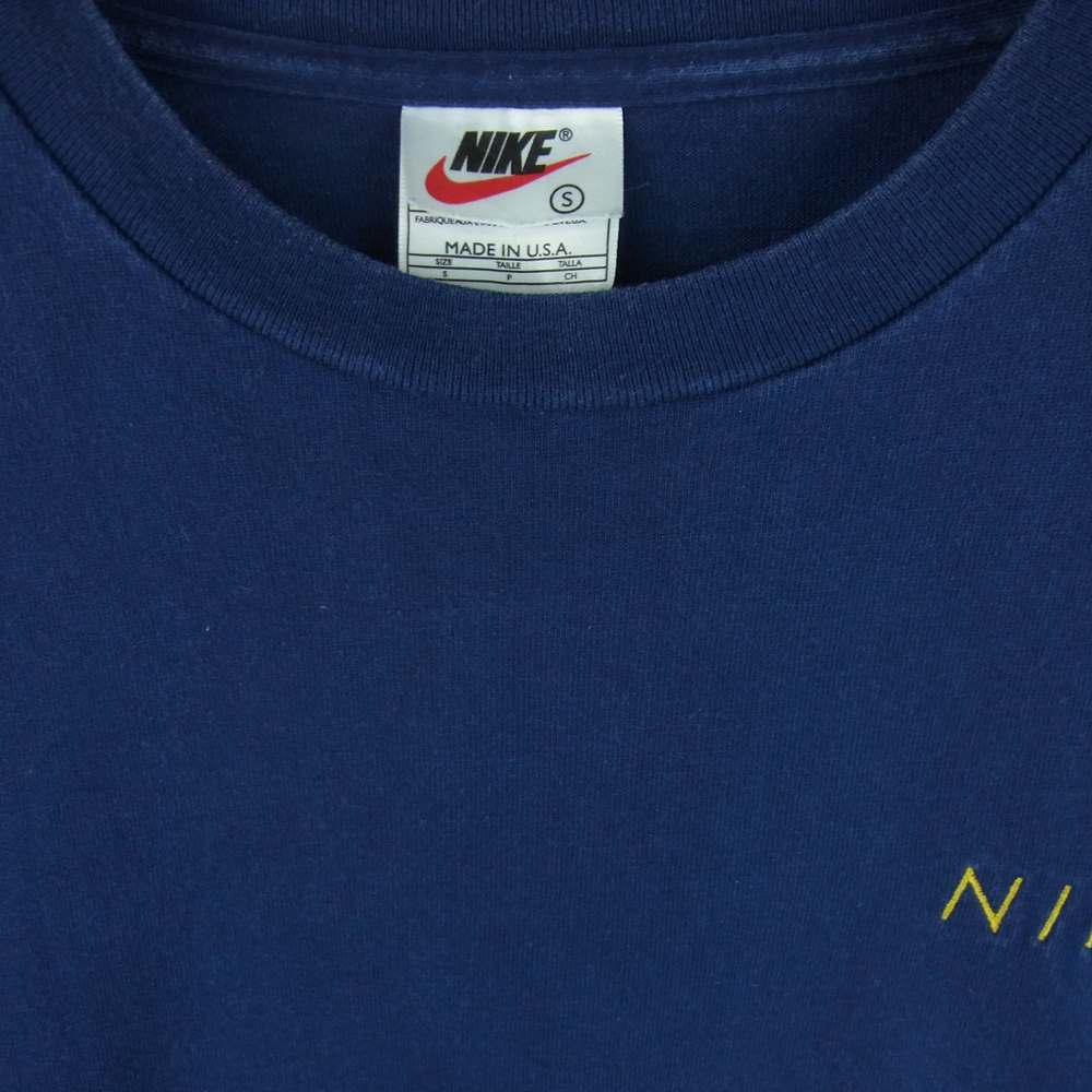 NIKE ナイキ 90s~00s 胸 刺繍 ロゴ 半袖 Tシャツ コットン アメリカ製 ネイビー系 S【中古】