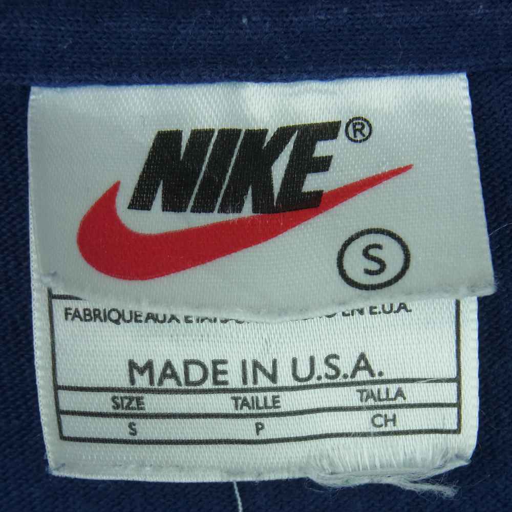 NIKE ナイキ 90s~00s 胸 刺繍 ロゴ 半袖 Tシャツ コットン アメリカ製 ネイビー系 S【中古】