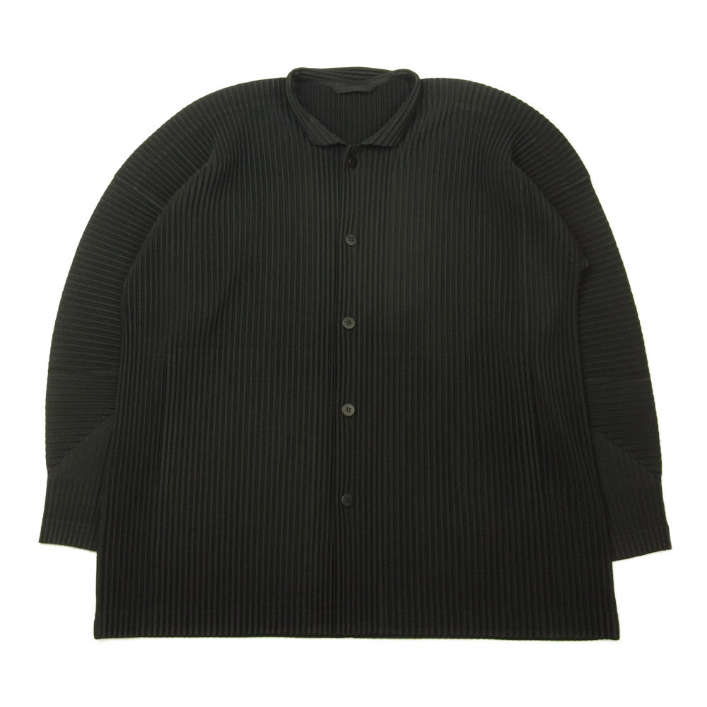 ISSEY MIYAKE イッセイミヤケ HOMME PLISSE オムプリッセ 22SS HP21JJ111 プリーツ加工 スタンドカラー シャツ ブラック系 3【美品】【中古】