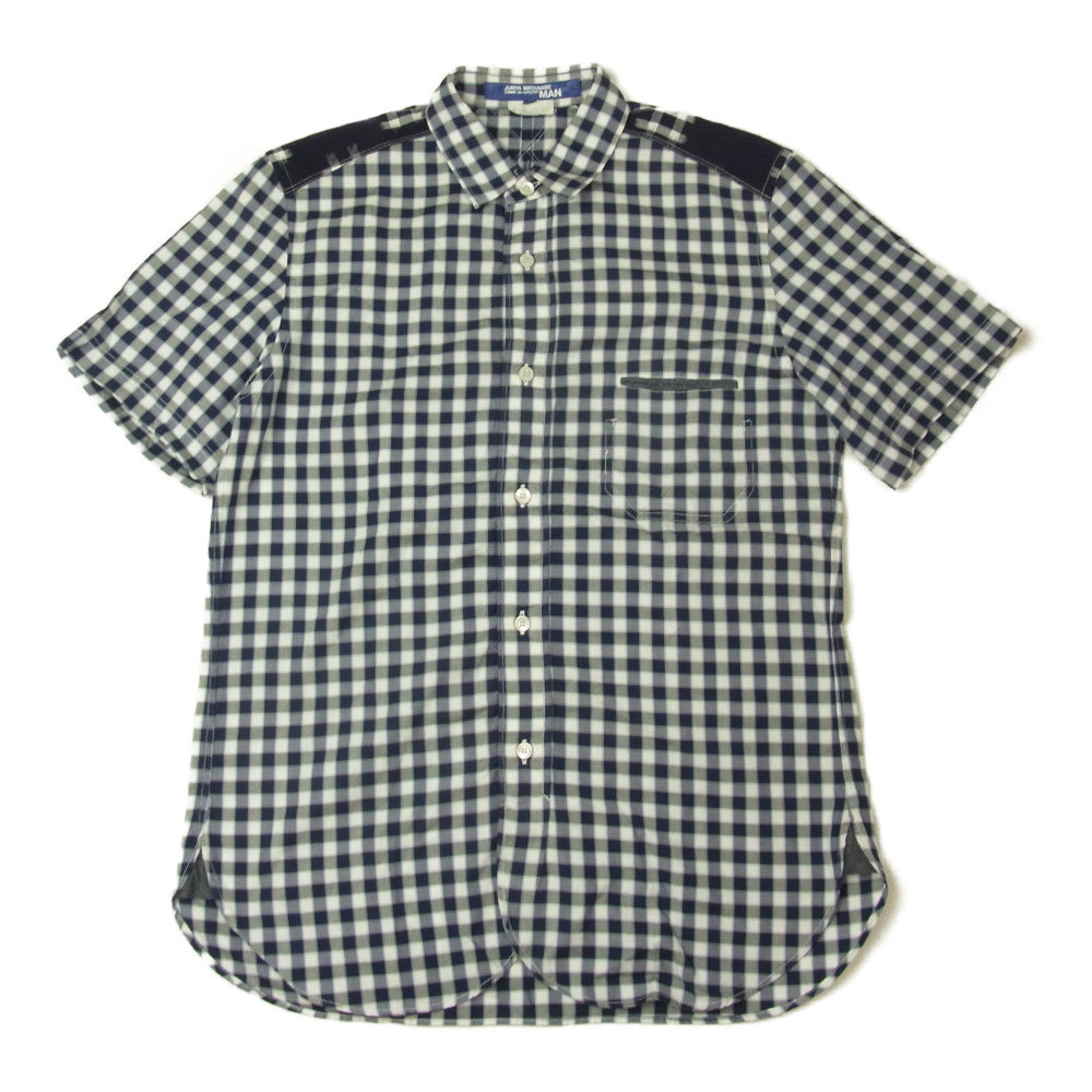 JUNYA WATANABE COMME des GARCONS MAN ジュンヤワタナベコムデギャルソンマン AD2014 WO-B037 ヨーク切替 チェック柄 半袖シャツ ネイビー系 XS【中古】