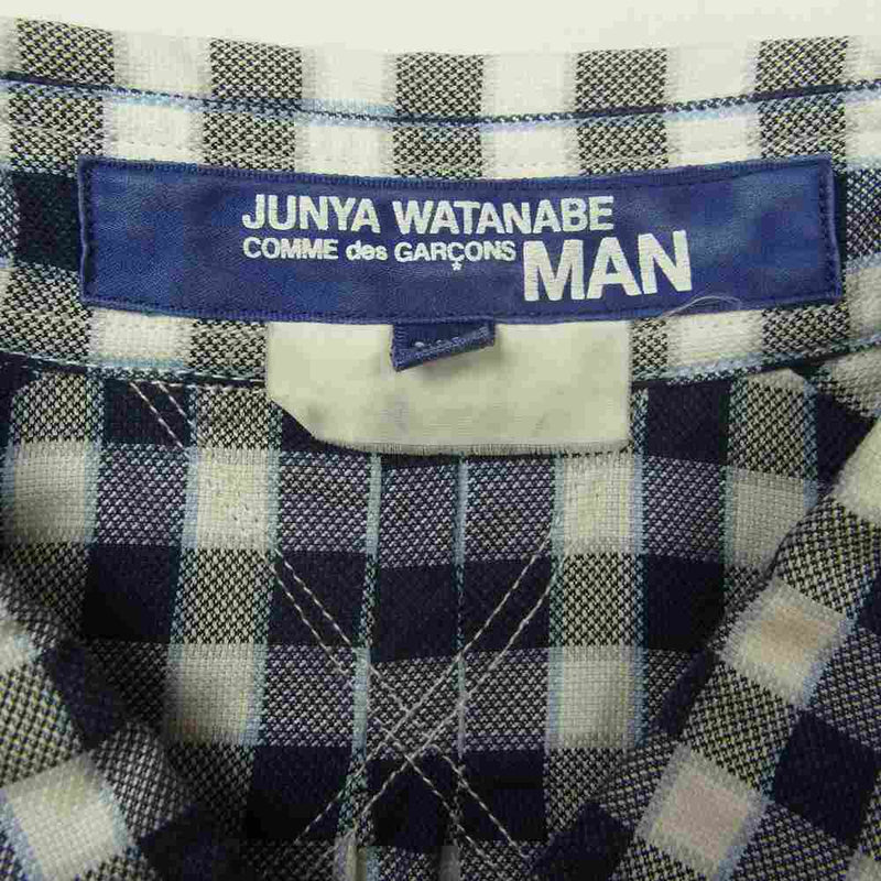 JUNYA WATANABE COMME des GARCONS MAN ジュンヤワタナベコムデギャルソンマン AD2014 WO-B037  ヨーク切替 チェック柄 半袖シャツ ネイビー系 XS【中古】