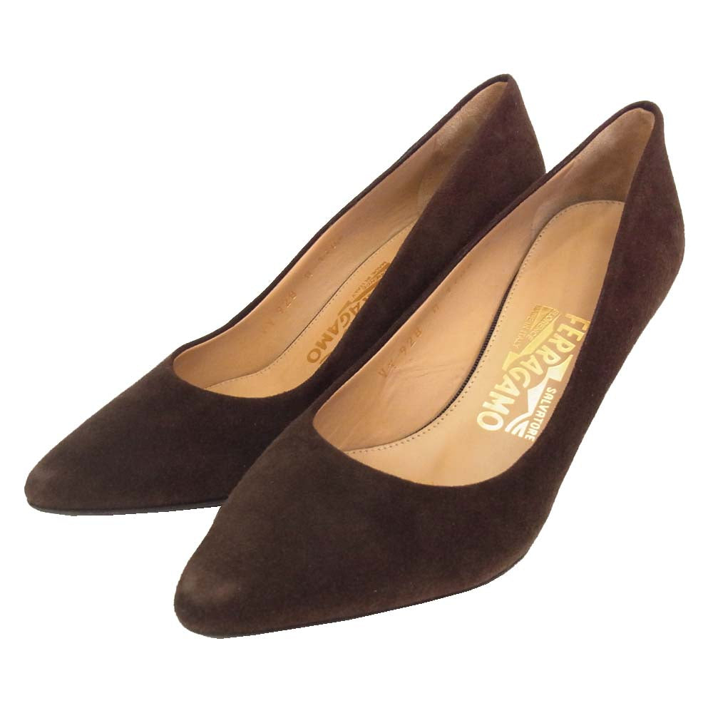 Salvatore Ferragamo サルヴァトーレフェラガモ 539254 レザー スエード ヒール パンプス ブラウン系 4D【中古】