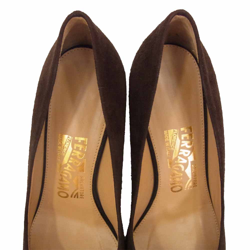 Salvatore Ferragamo サルヴァトーレフェラガモ 539254 レザー スエード ヒール パンプス ブラウン系 4D【中古】