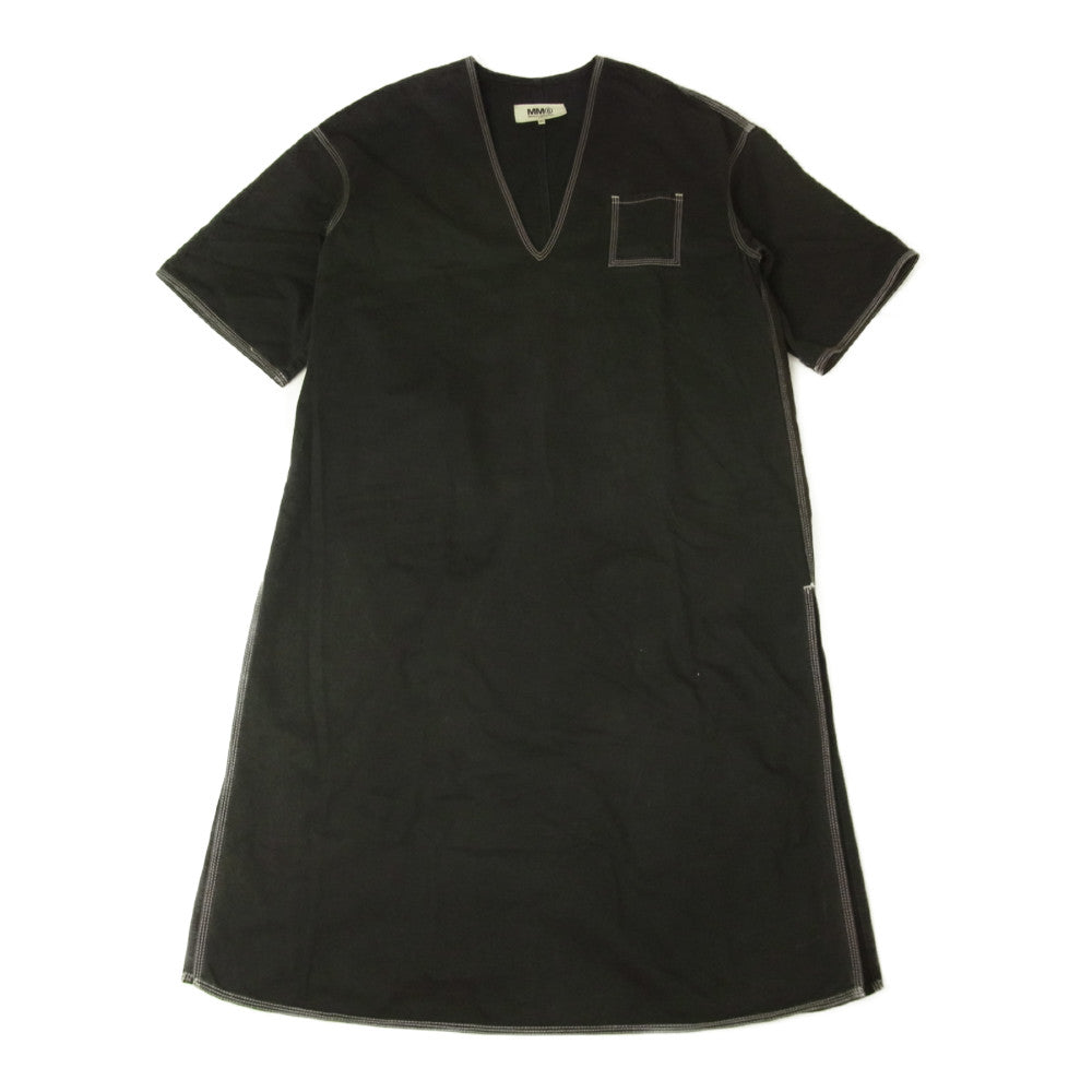 MAISON MARGIELA メゾンマルジェラ MM6 エムエムシックス 18SS S52CT0294 S48447 OVERSIZE DRESS WITH POCKETS オーバーサイズ ドレス ステッチ サイドスリット Vネック ワンピース ブラック系 36【中古】
