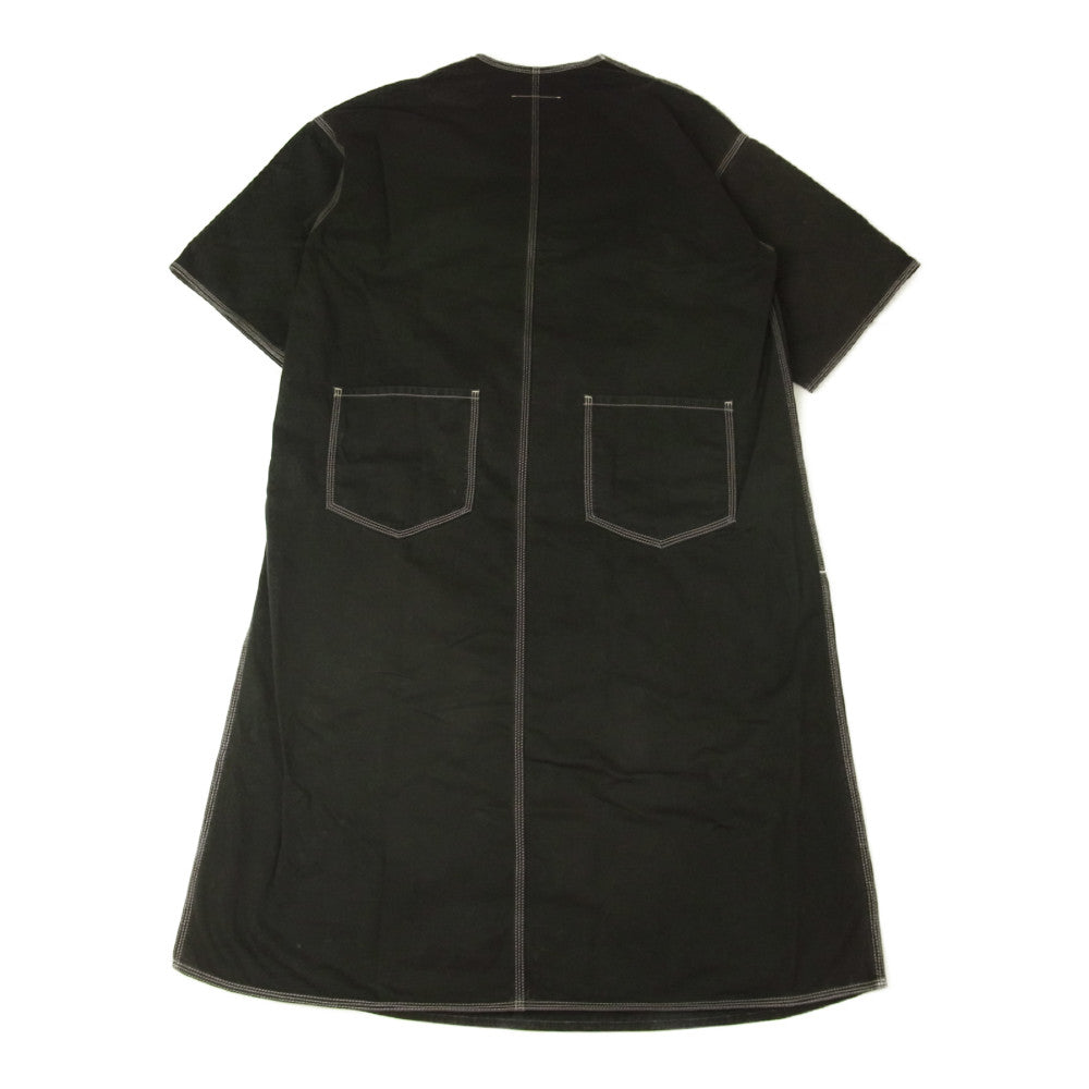 MAISON MARGIELA メゾンマルジェラ MM6 エムエムシックス 18SS S52CT0294 S48447 OVERSIZE DRESS WITH POCKETS オーバーサイズ ドレス ステッチ サイドスリット Vネック ワンピース ブラック系 36【中古】