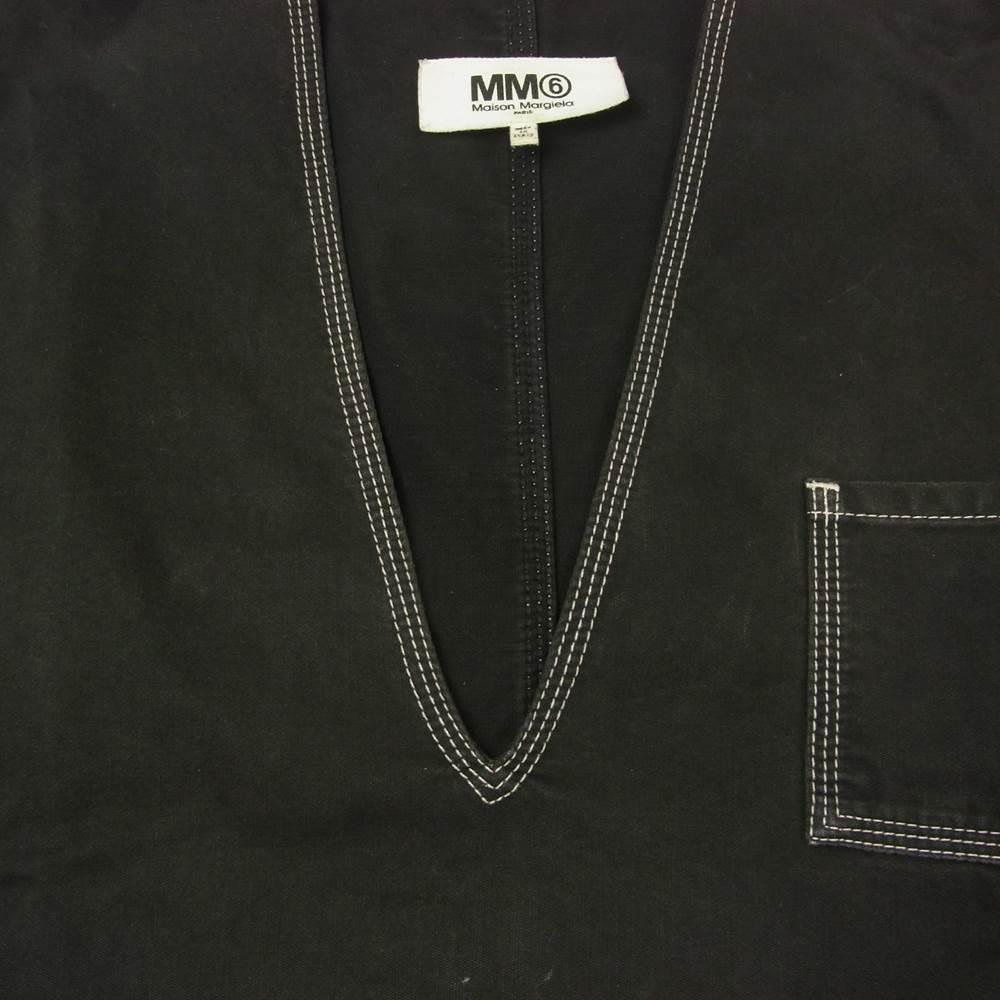 MAISON MARGIELA メゾンマルジェラ MM6 エムエムシックス 18SS S52CT0294 S48447 OVERSIZE DRESS WITH POCKETS オーバーサイズ ドレス ステッチ サイドスリット Vネック ワンピース ブラック系 36【中古】