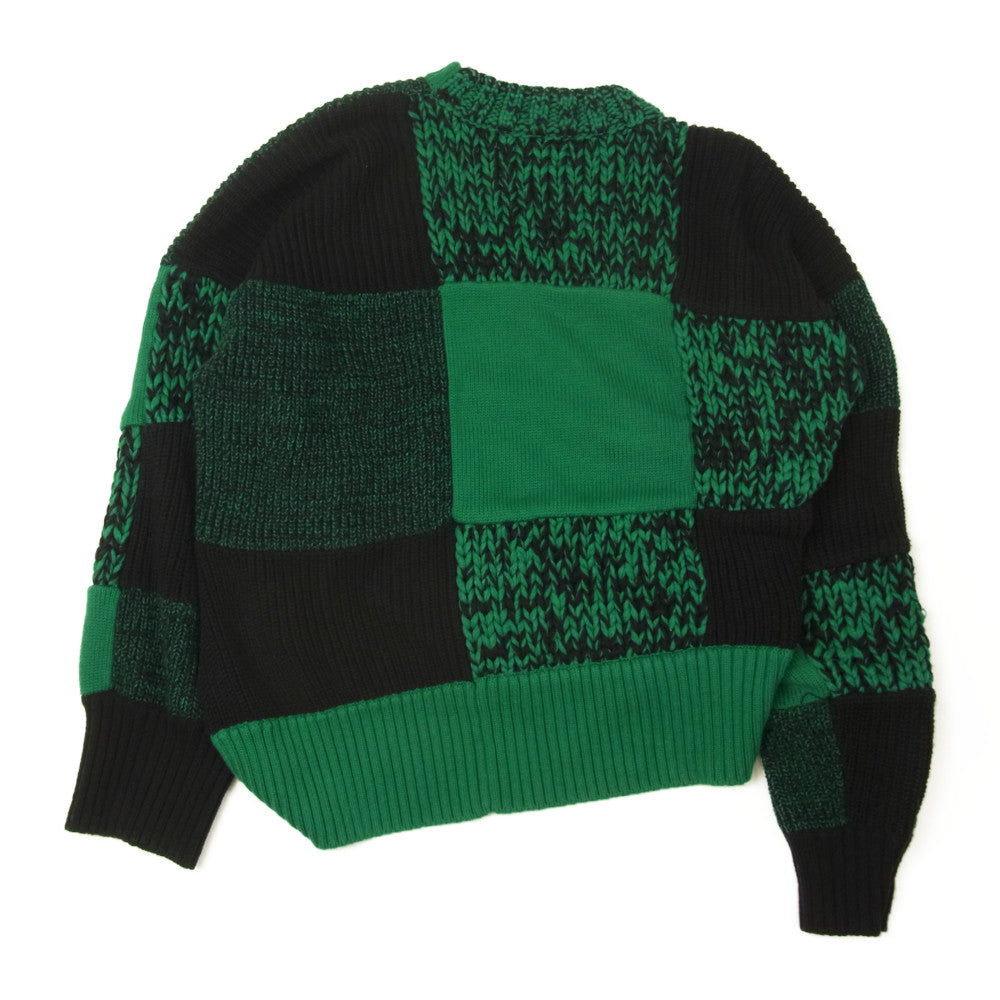 Sacai サカイ 22SS 22-05945 Buffalo Check Knit Pullover バッファローチェック サイドスリット クロップド ニット プルオーバー ブラック系 グリーン系 2【中古】