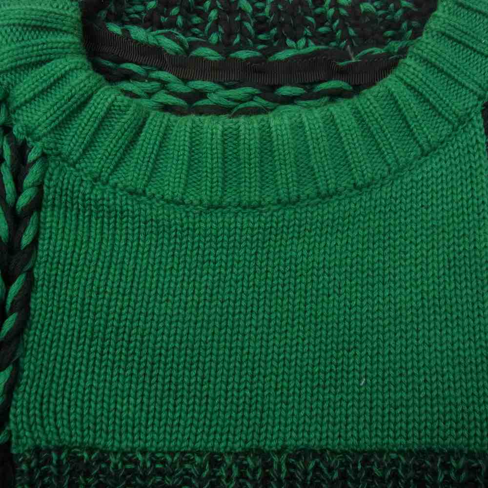 Sacai サカイ 22SS 22-05945 Buffalo Check Knit Pullover バッファローチェック サイドスリット クロップド ニット プルオーバー ブラック系 グリーン系 2【中古】
