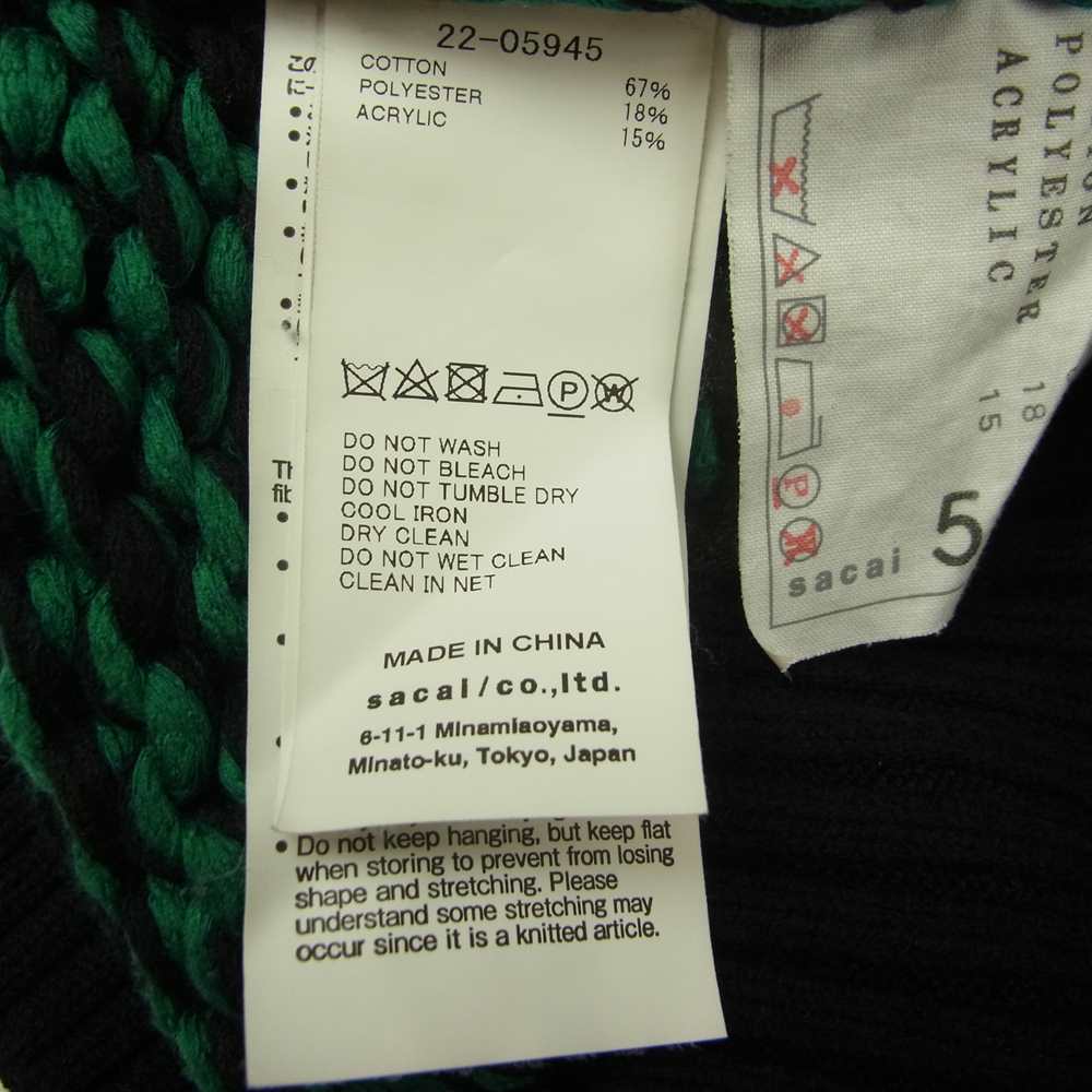 Sacai サカイ 22SS 22-05945 Buffalo Check Knit Pullover バッファローチェック サイドスリット クロップド ニット プルオーバー ブラック系 グリーン系 2【中古】