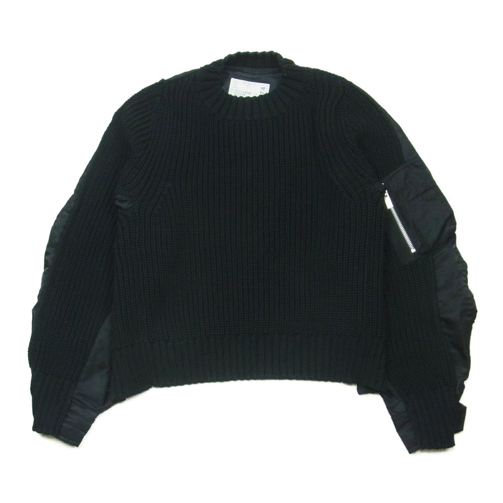 Sacai サカイ 22SS 22-06074 MA-1 Knit Pullover ドッキング ニット クルーネック プルオーバー ブラック系 2【中古】